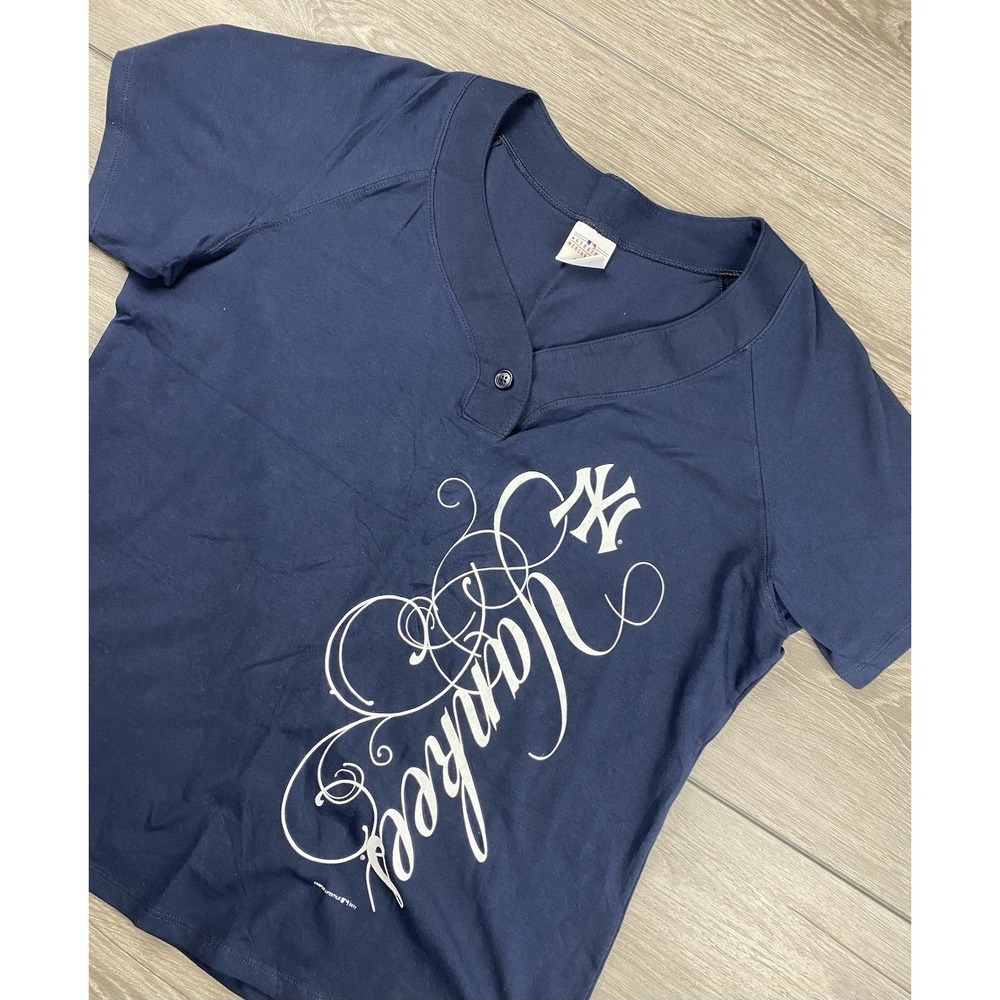 Campus Lifestyle Women's MLB New York Yankees Script Logo Jersey Tee Blue Large